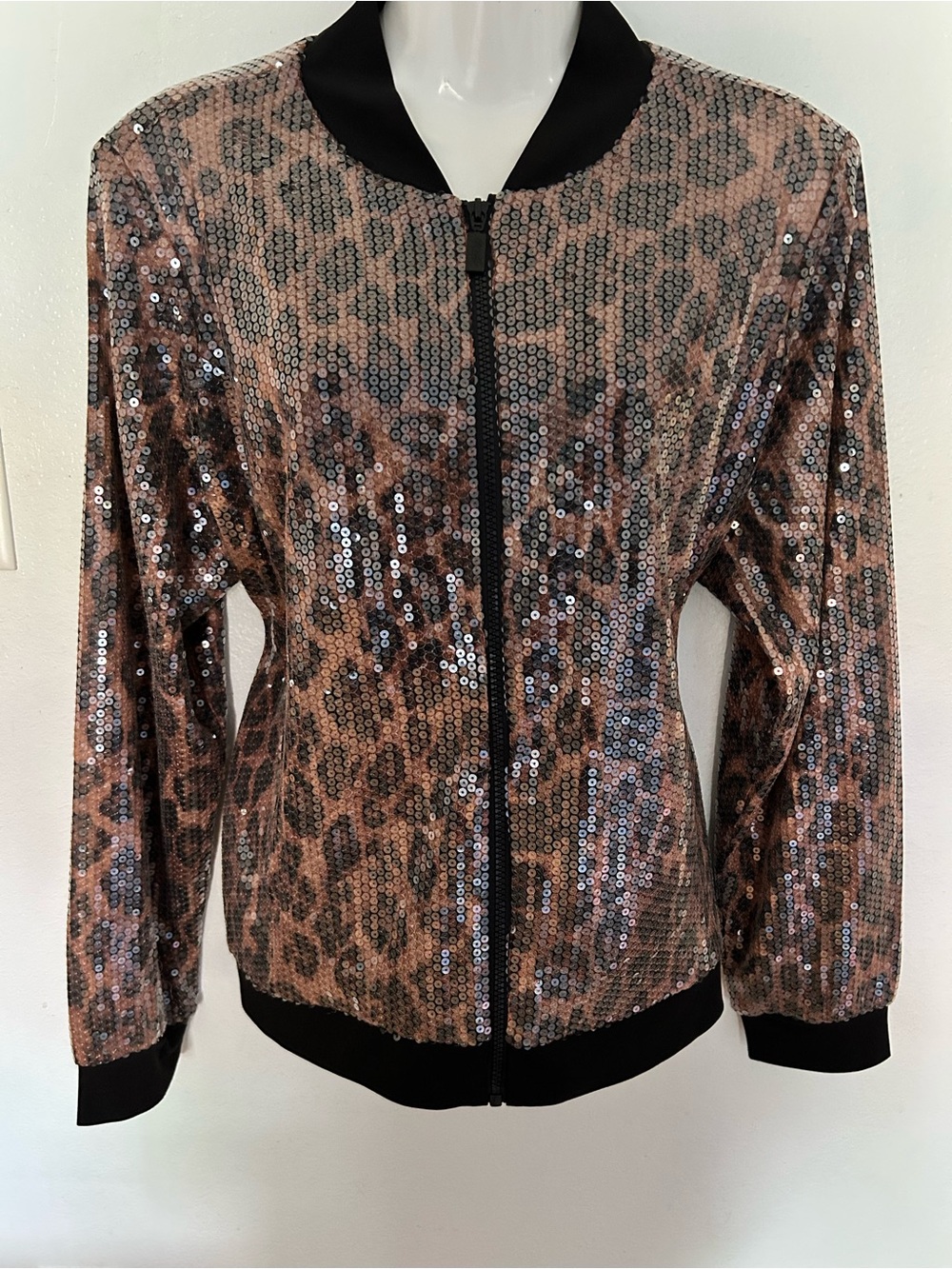 Bob Mackie vintage Gold Sequin Leopard Bomber Jacket